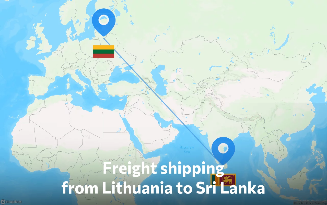 Shipping route from Lithuania to Sri Lanka