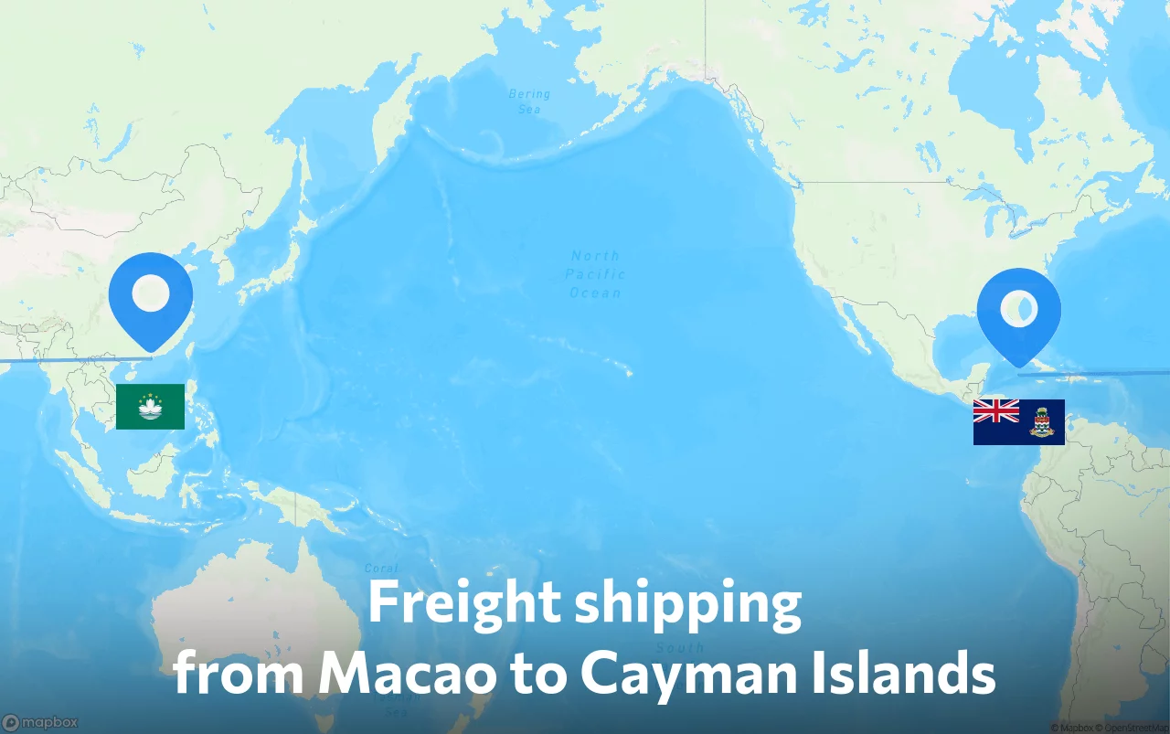 Shipping route from Macao to Cayman Islands