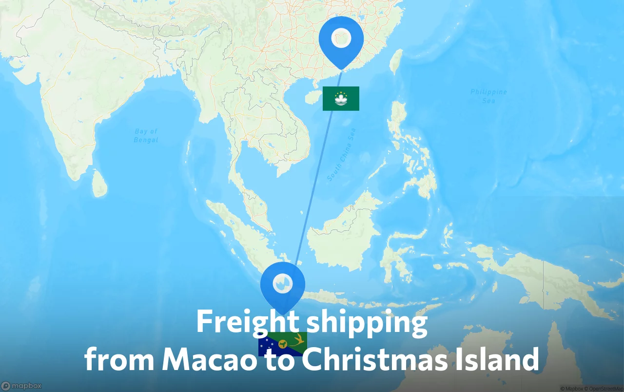 Shipping route from Macao to Christmas Island