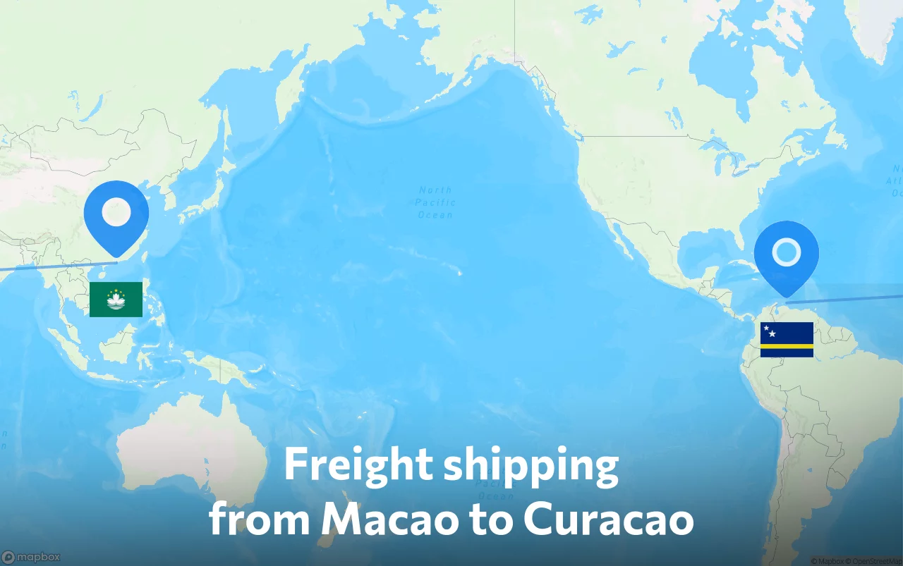 Shipping route from Macao to Curacao