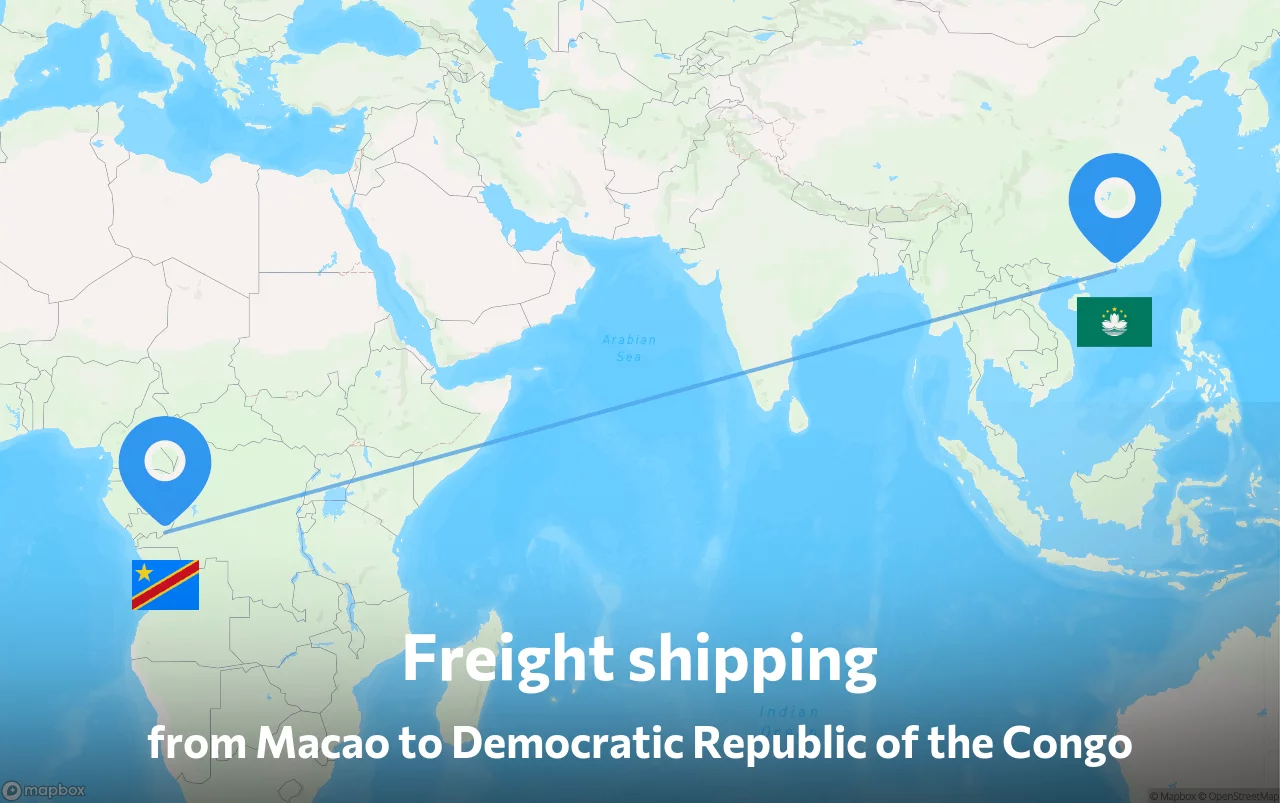 Shipping route from Macao to Democratic Republic of the Congo