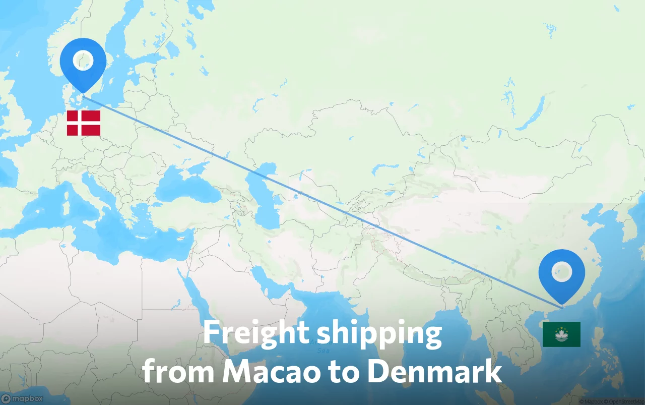 Shipping route from Macao to Denmark