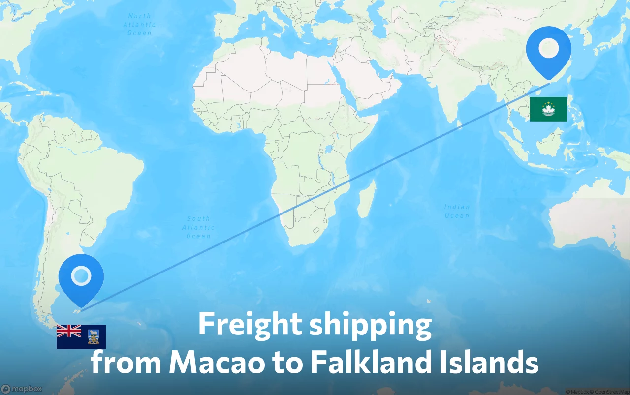 Shipping route from Macao to Falkland Islands