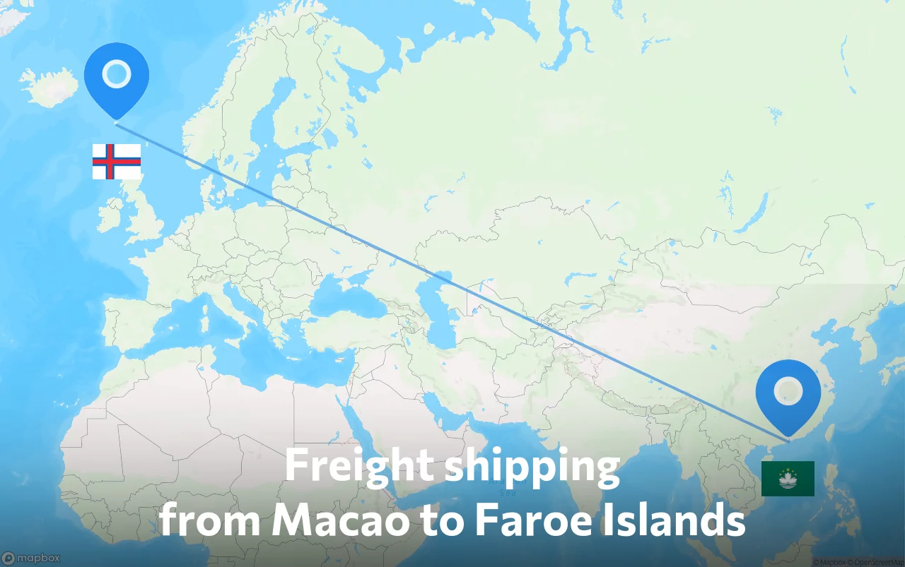 Shipping route from Macao to Faroe Islands