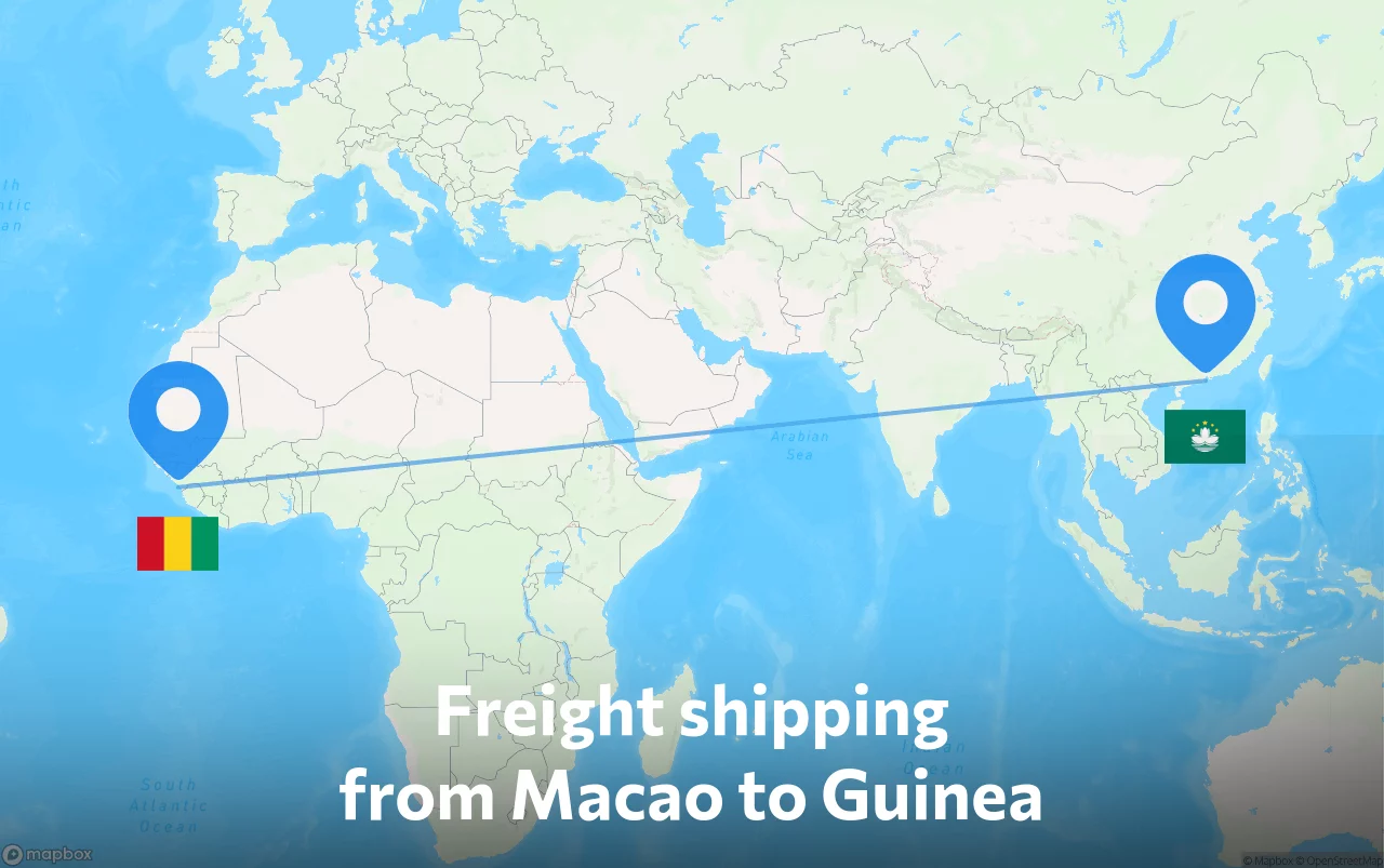 Shipping route from Macao to Guinea