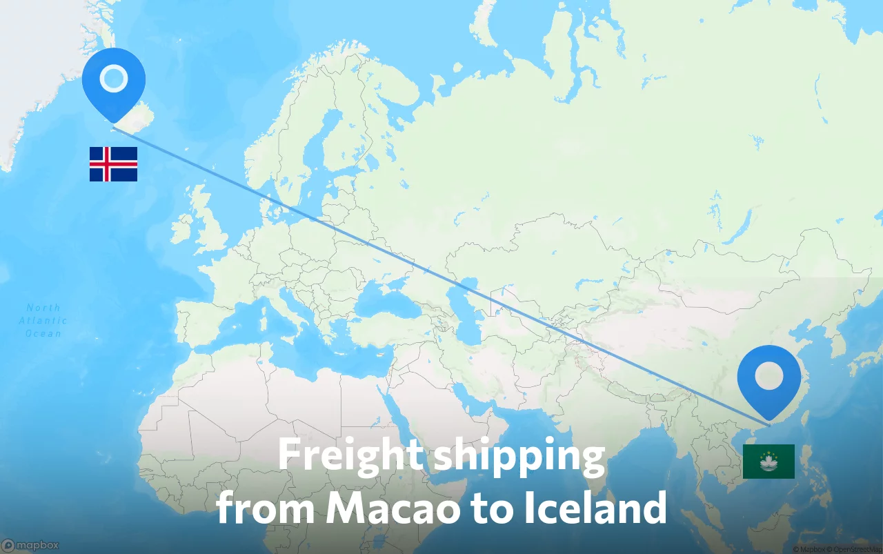 Shipping route from Macao to Iceland