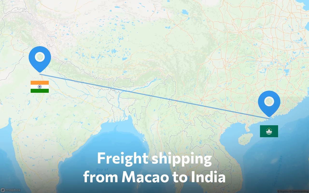 Shipping route from Macao to India