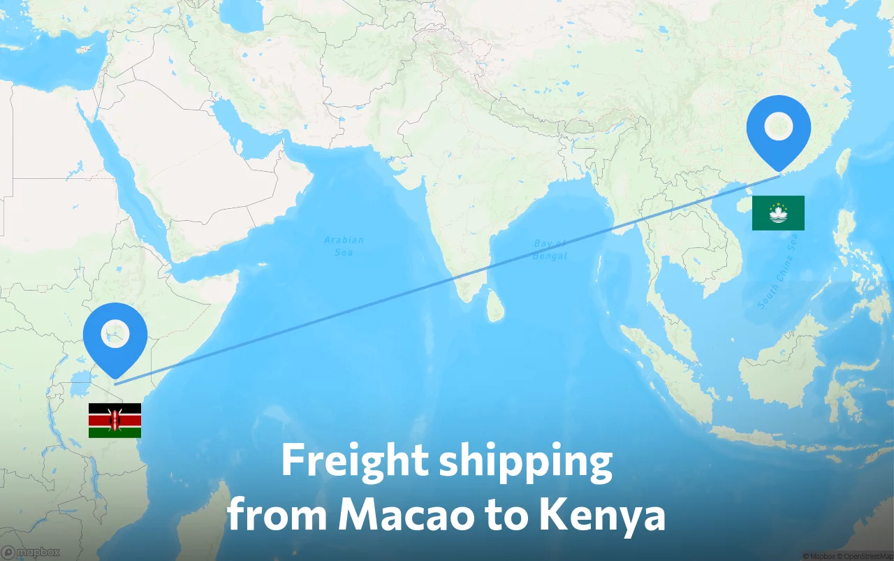 Shipping route from Macao to Kenya