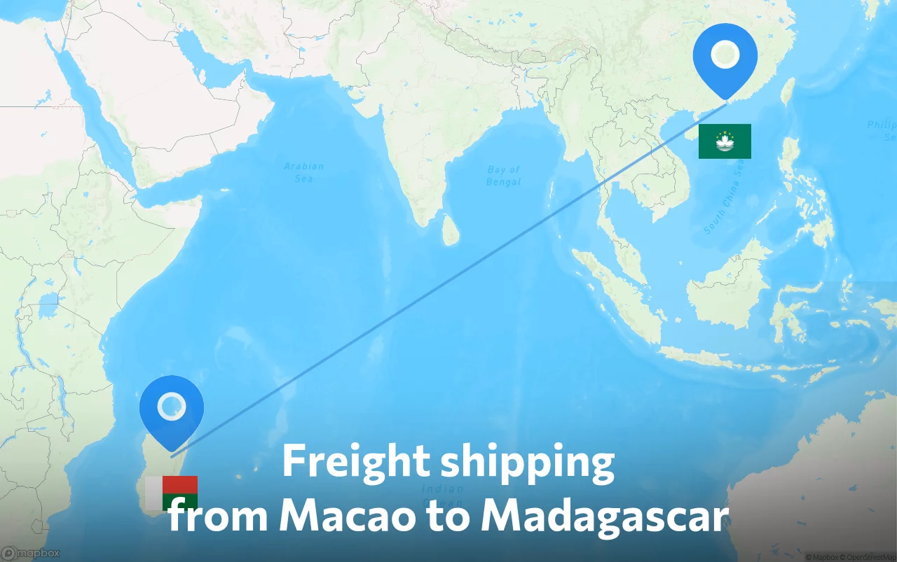 Shipping route from Macao to Madagascar
