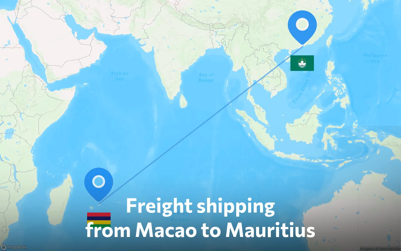 Shipping route from Macao to Mauritius