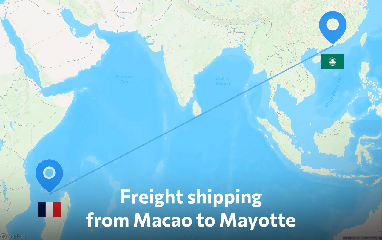 Shipping route from Macao to Mayotte