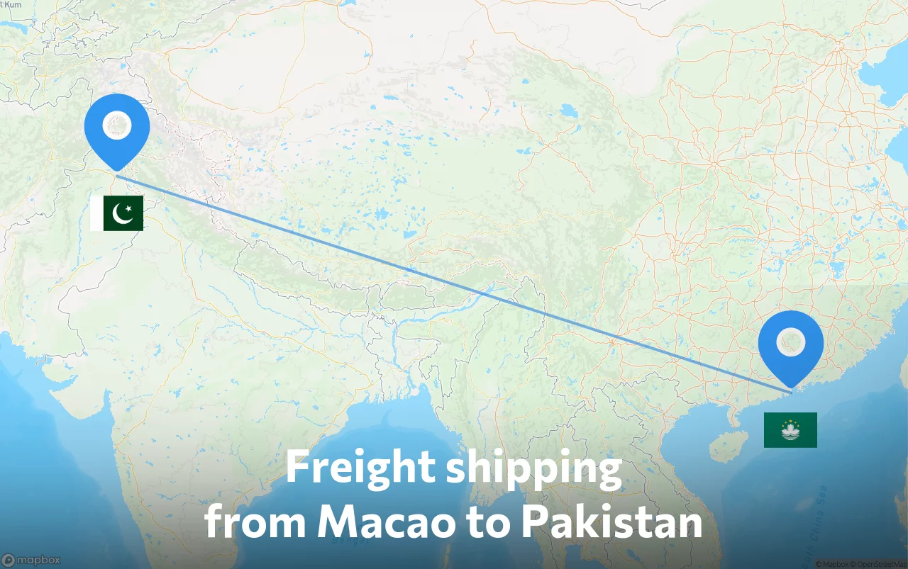 Shipping route from Macao to Pakistan