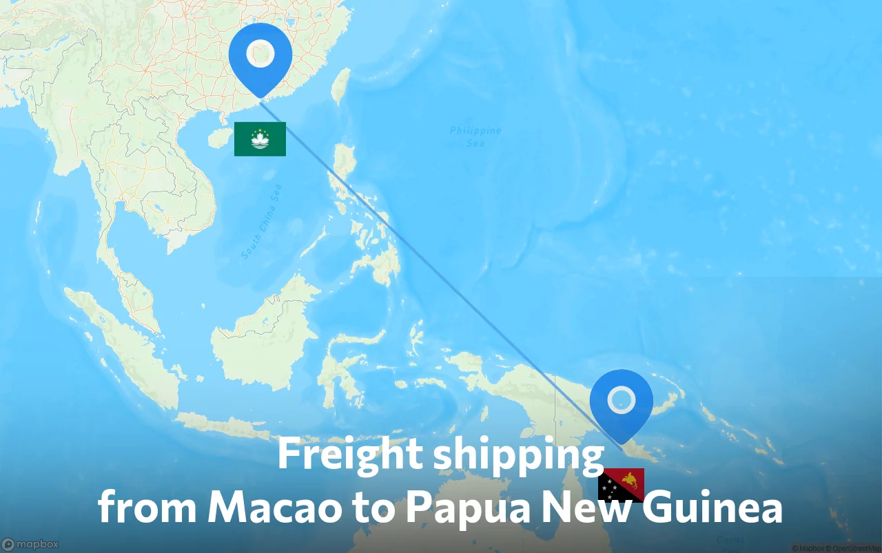 Shipping route from Macao to Papua New Guinea