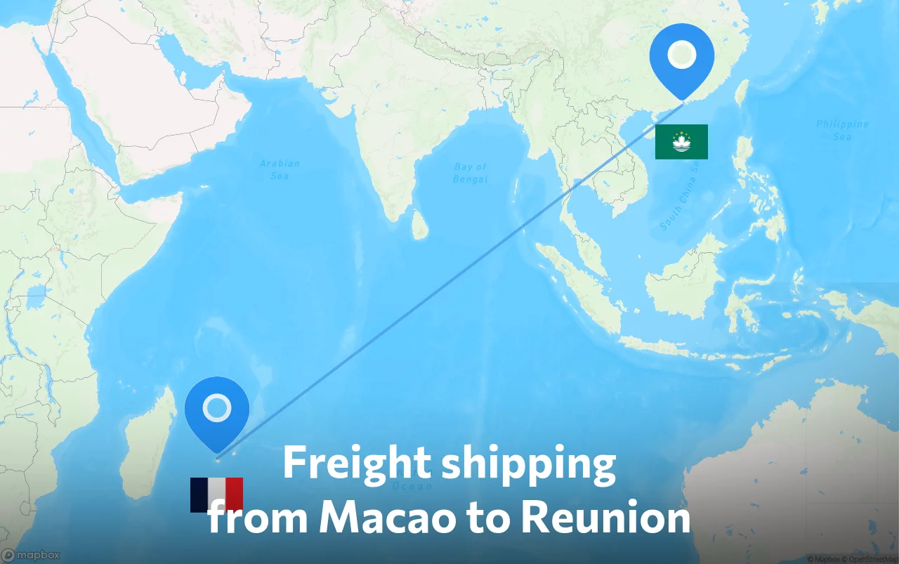 Shipping route from Macao to Reunion
