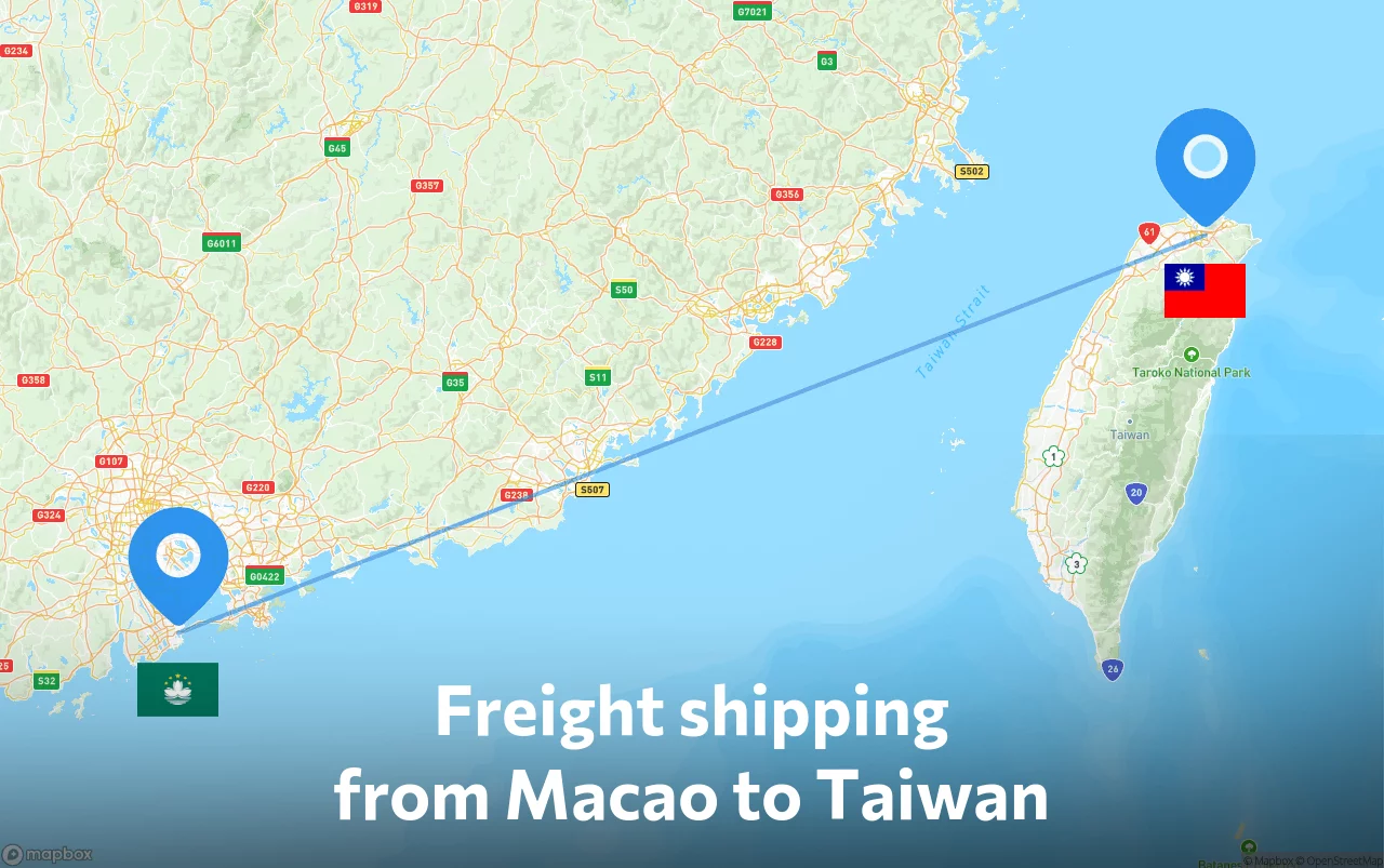 Shipping route from Macao to Taiwan