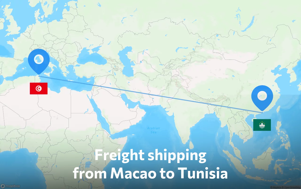 Shipping route from Macao to Tunisia