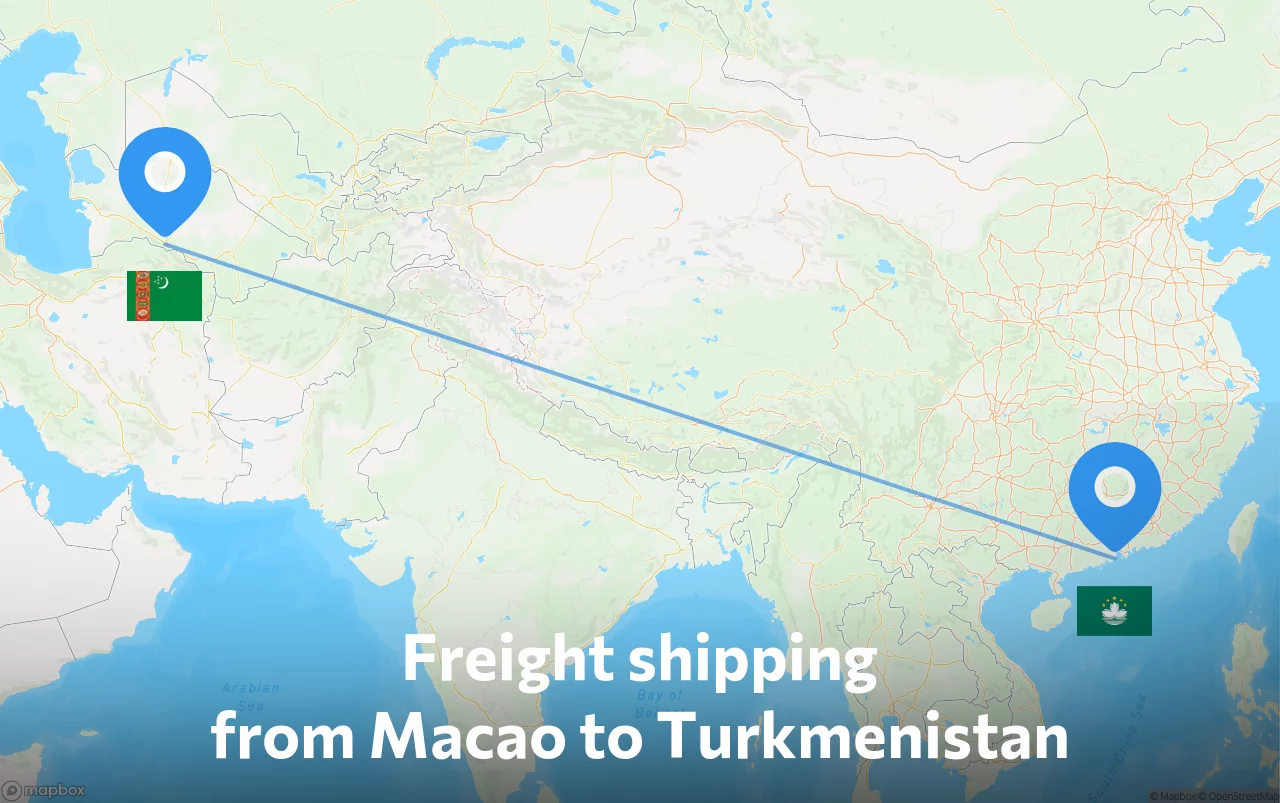 Shipping route from Macao to Turkmenistan