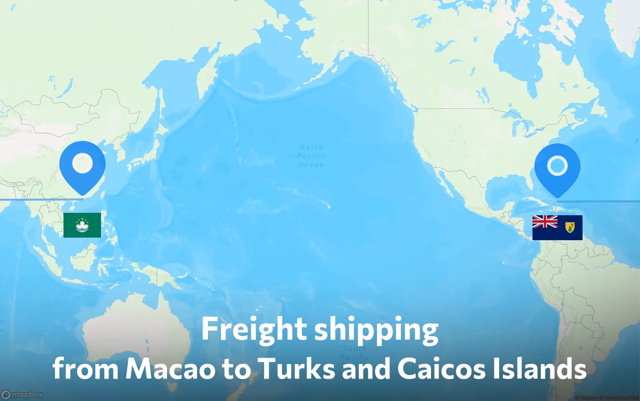 Shipping route from Macao to Turks and Caicos Islands