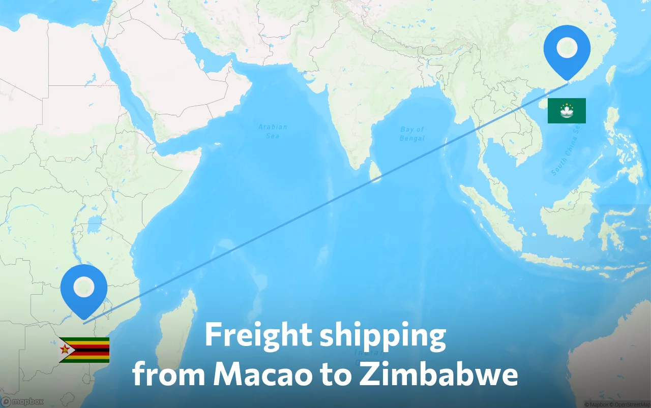 Shipping route from Macao to Zimbabwe