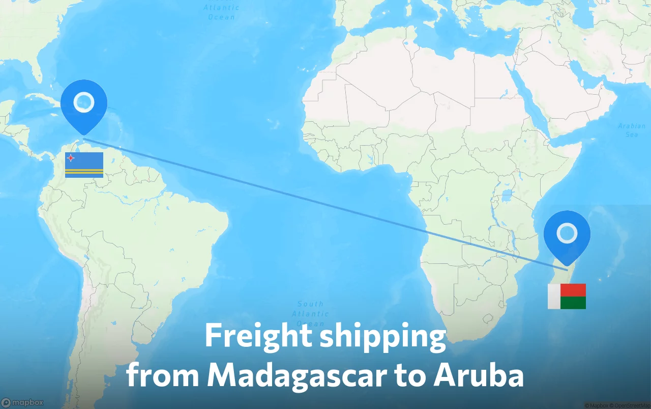 Shipping route from Madagascar to Aruba