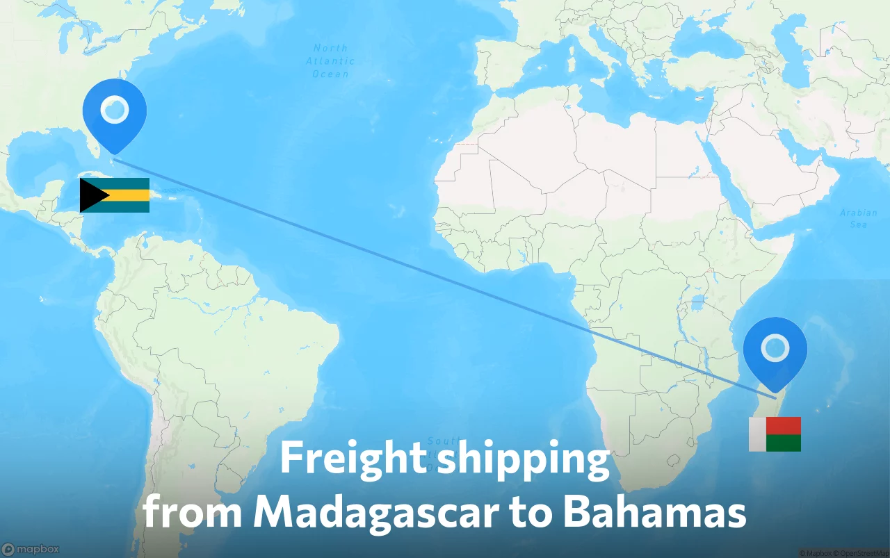Shipping route from Madagascar to Bahamas