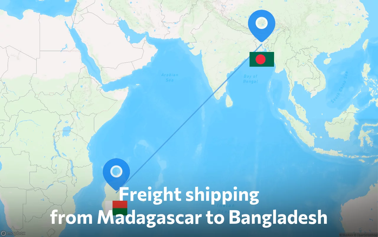 Shipping route from Madagascar to Bangladesh