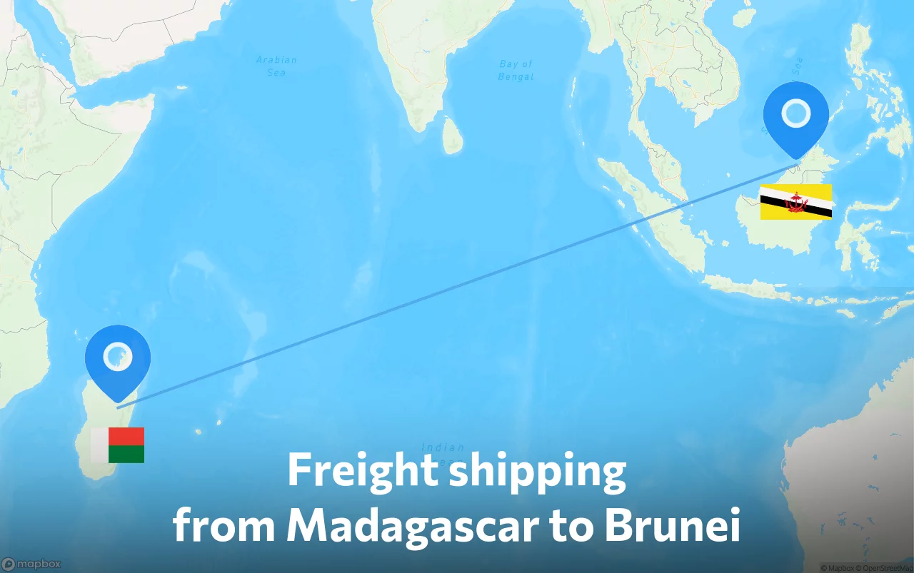 Shipping route from Madagascar to Brunei