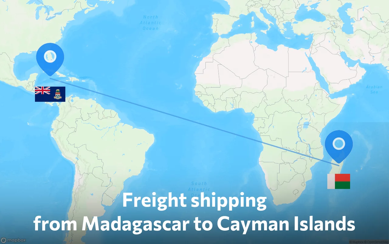 Shipping route from Madagascar to Cayman Islands