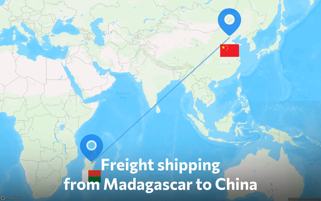 Shipping route from Madagascar to China