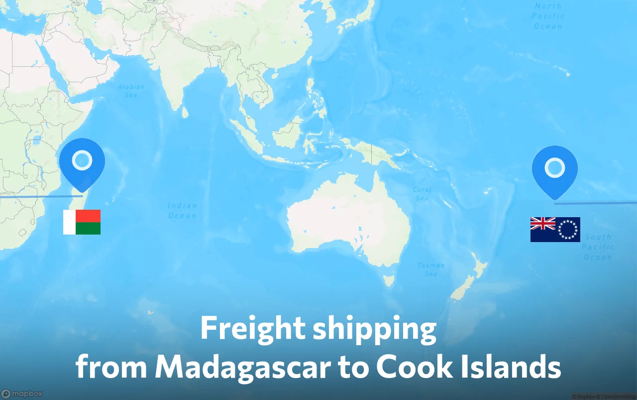 Shipping route from Madagascar to Cook Islands