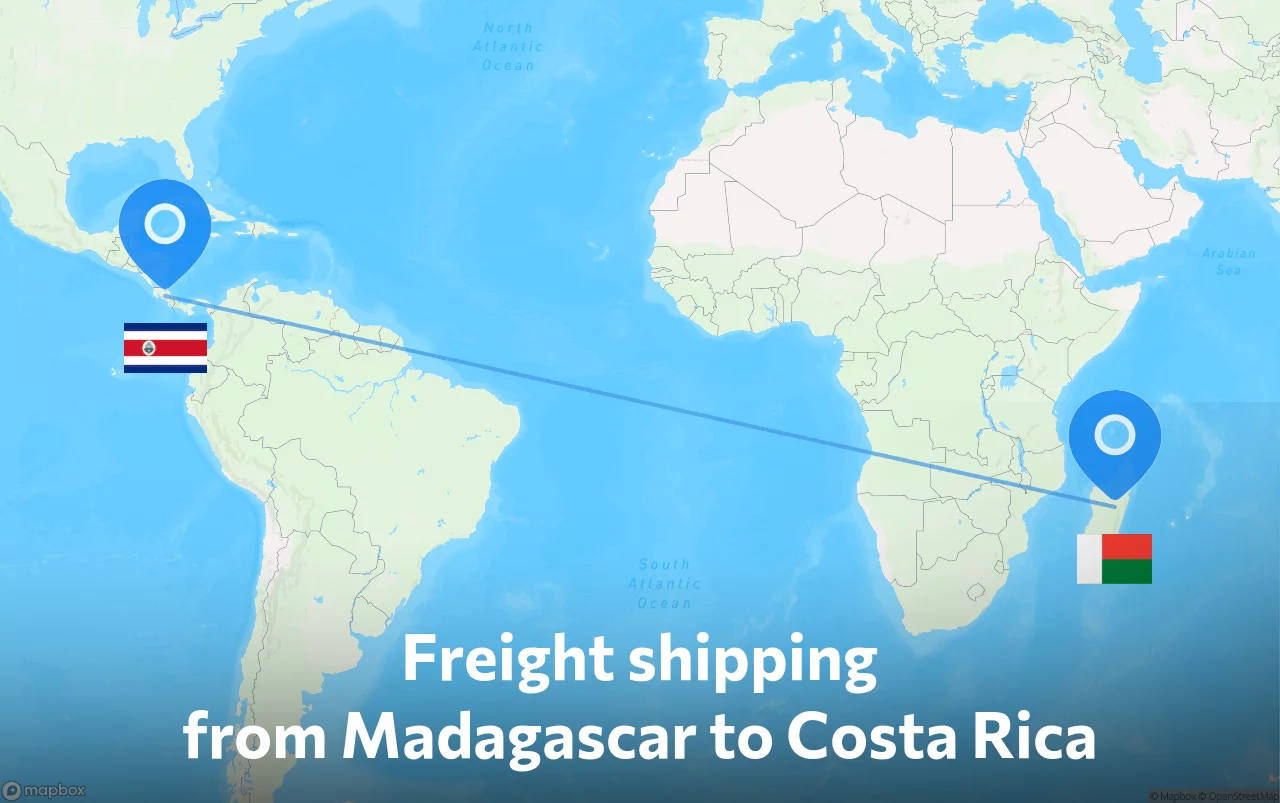 Shipping route from Madagascar to Costa Rica