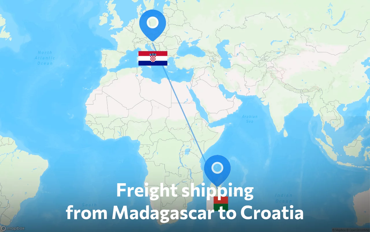 Shipping route from Madagascar to Croatia