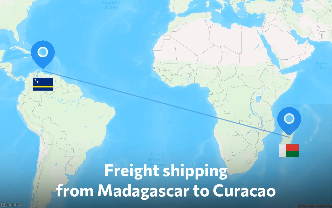 Shipping route from Madagascar to Curacao