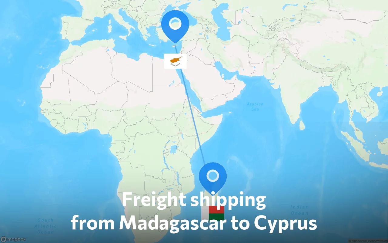 Shipping route from Madagascar to Cyprus