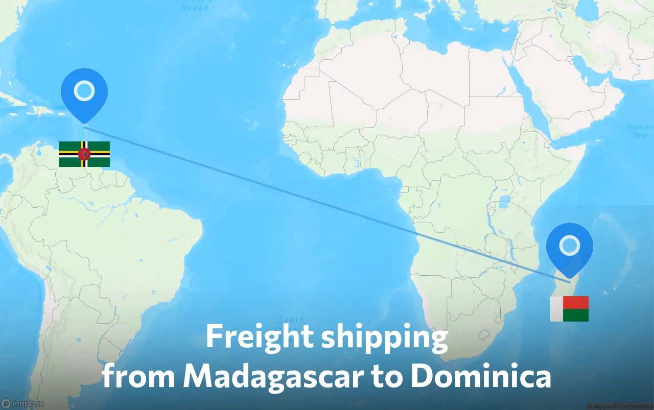 Shipping route from Madagascar to Dominica