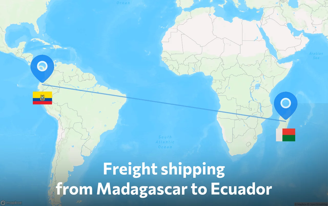 Shipping route from Madagascar to Ecuador