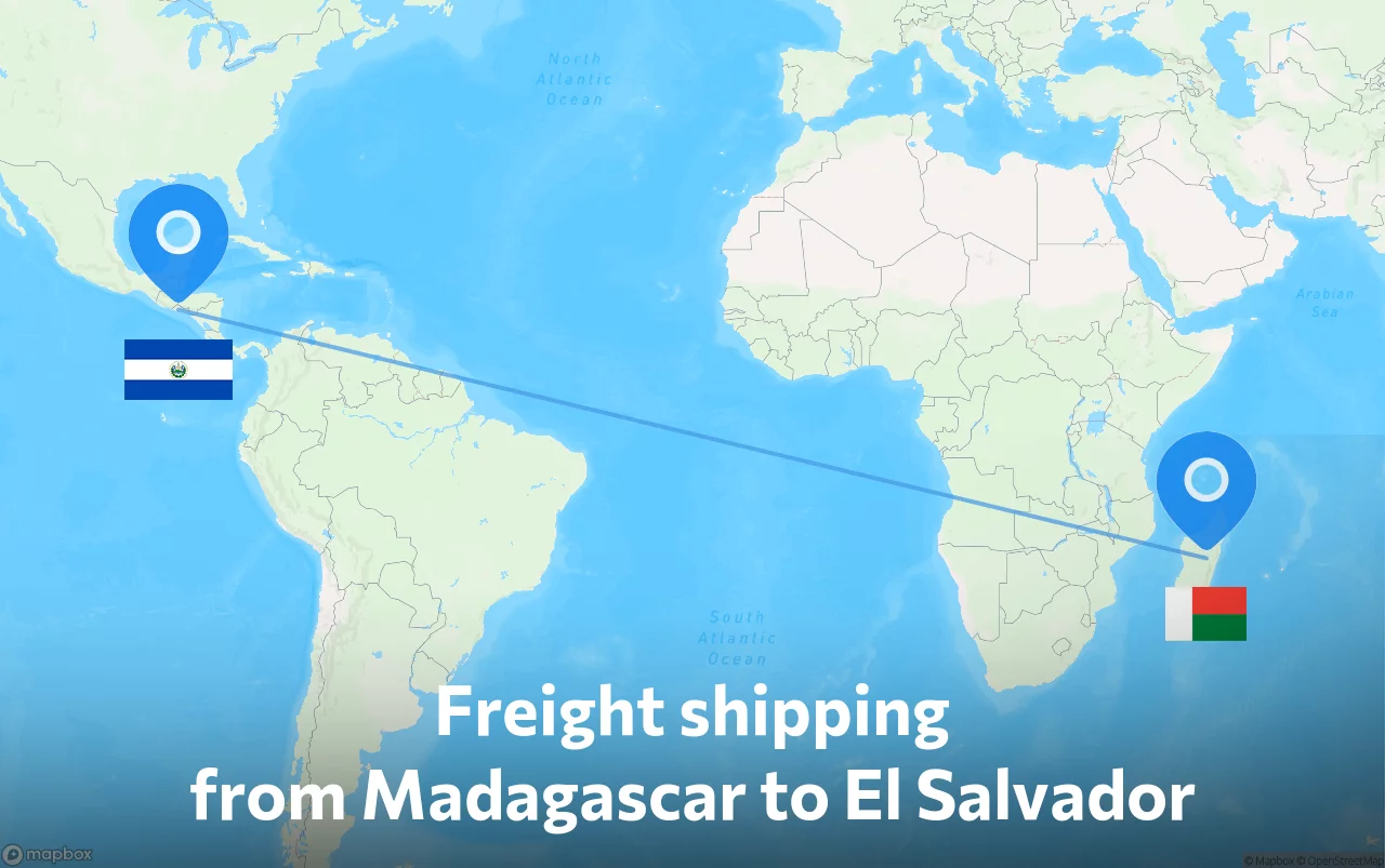 Shipping route from Madagascar to El Salvador