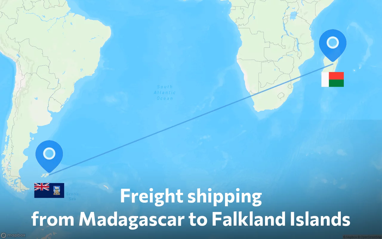 Shipping route from Madagascar to Falkland Islands