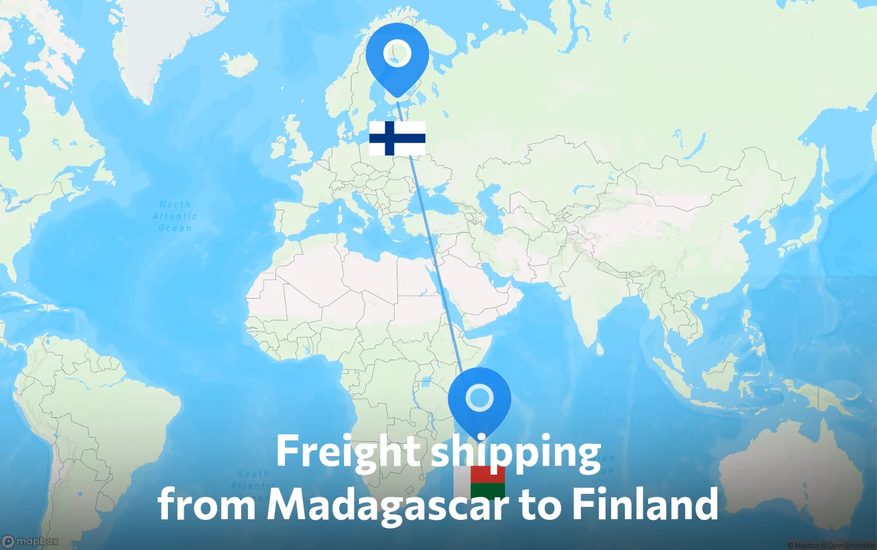 Shipping route from Madagascar to Finland