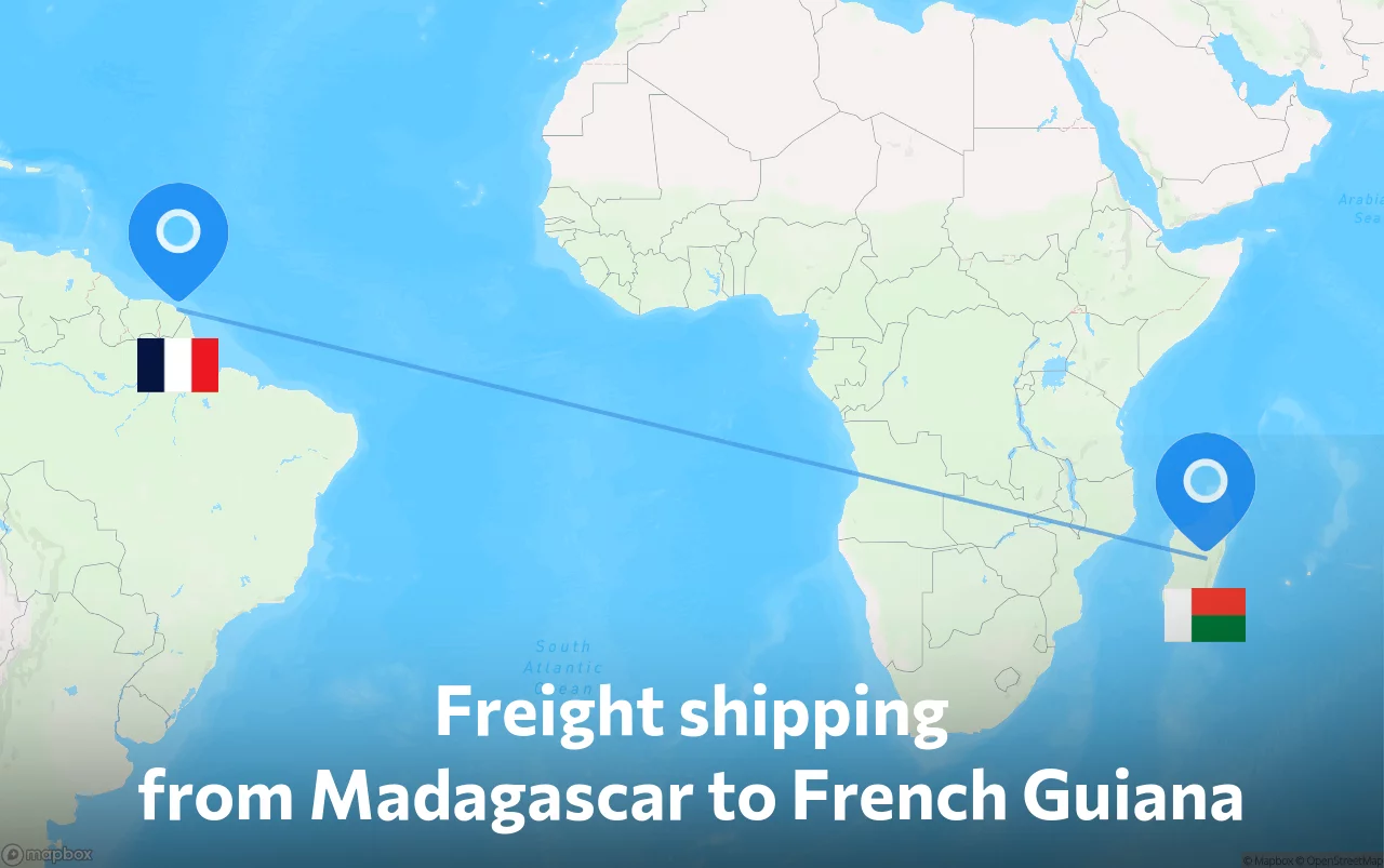 Shipping route from Madagascar to French Guiana