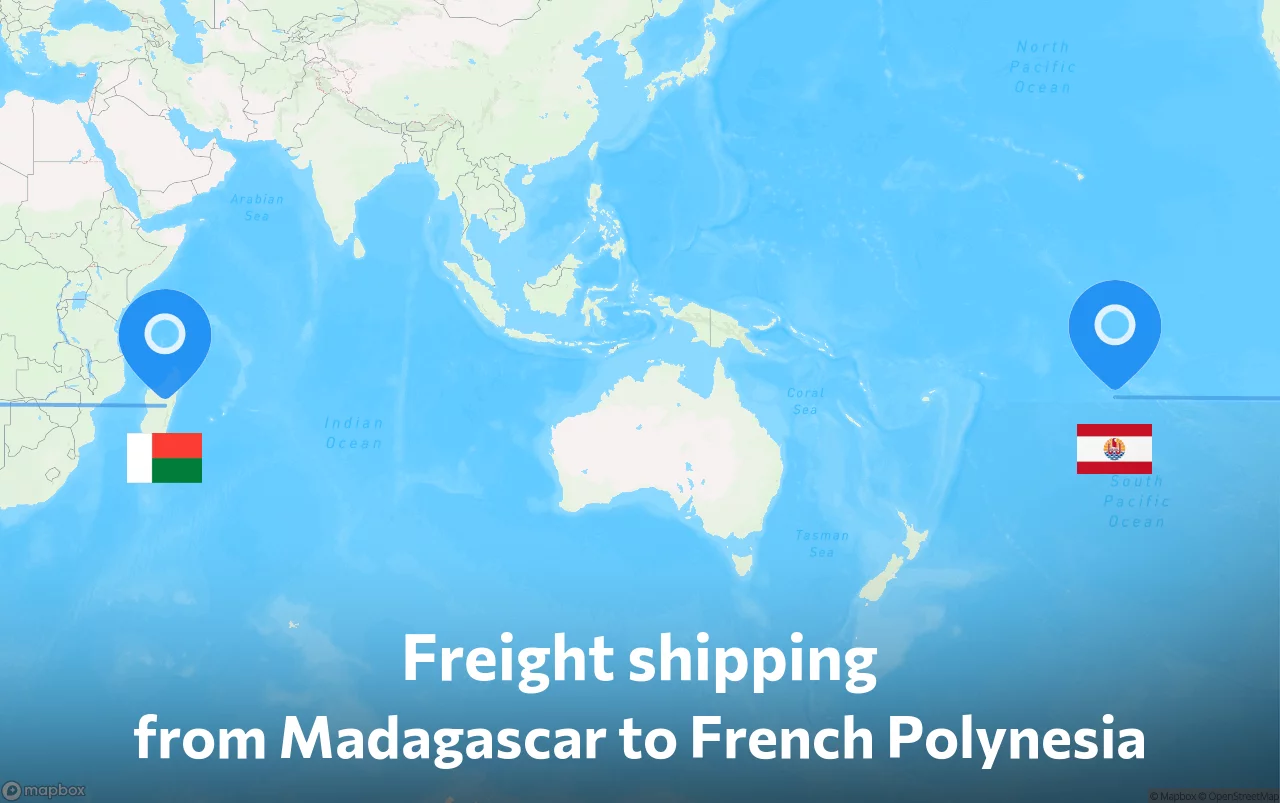 Shipping route from Madagascar to French Polynesia