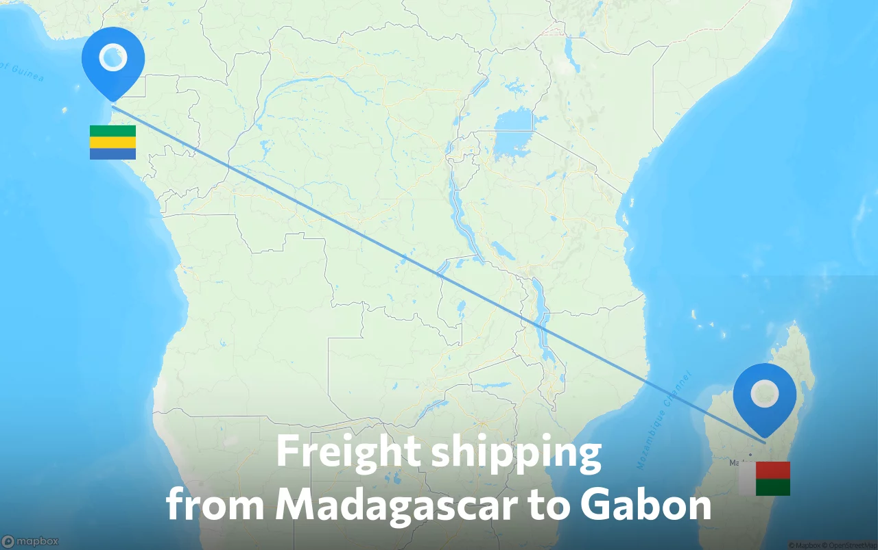 Shipping route from Madagascar to Gabon