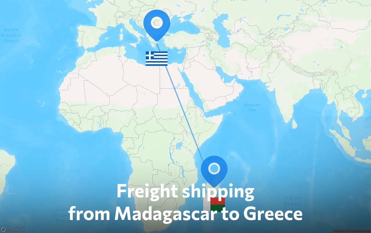 Shipping route from Madagascar to Greece