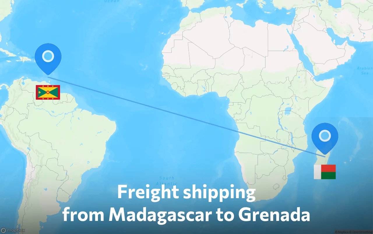 Shipping route from Madagascar to Grenada