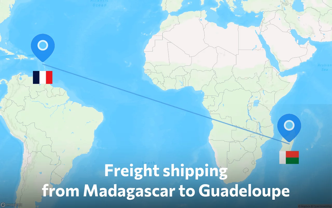 Shipping route from Madagascar to Guadeloupe
