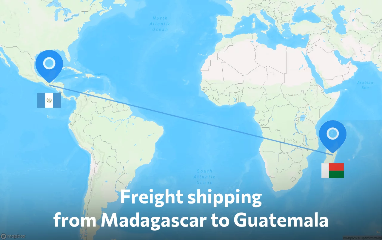 Shipping route from Madagascar to Guatemala