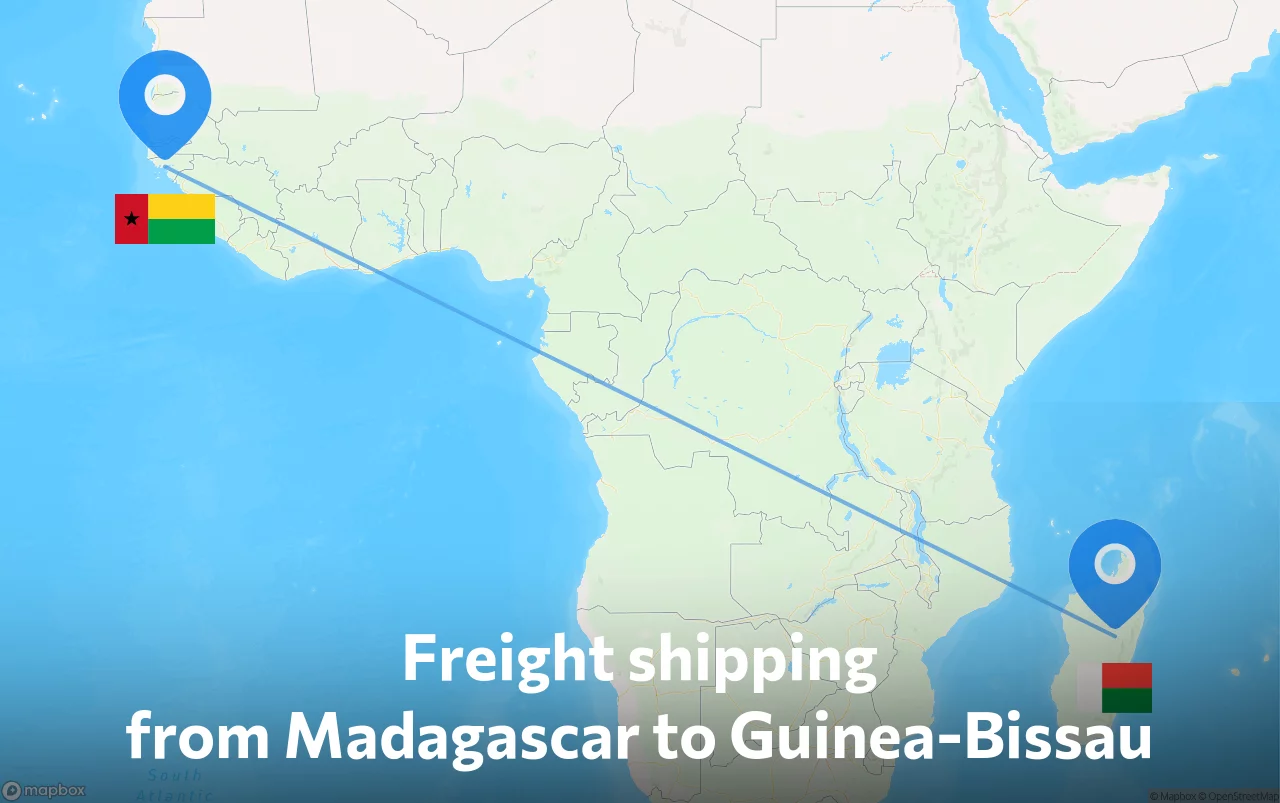 Shipping route from Madagascar to Guinea-Bissau