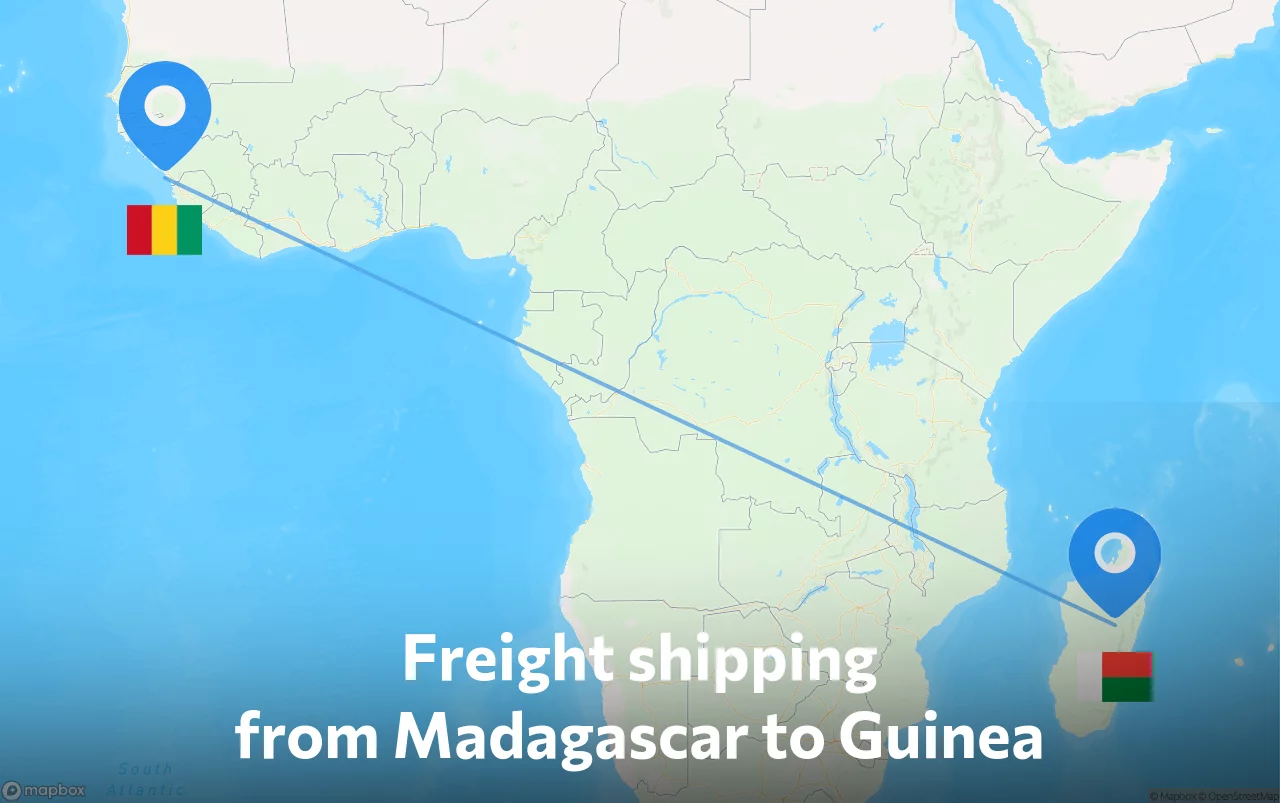 Shipping route from Madagascar to Guinea