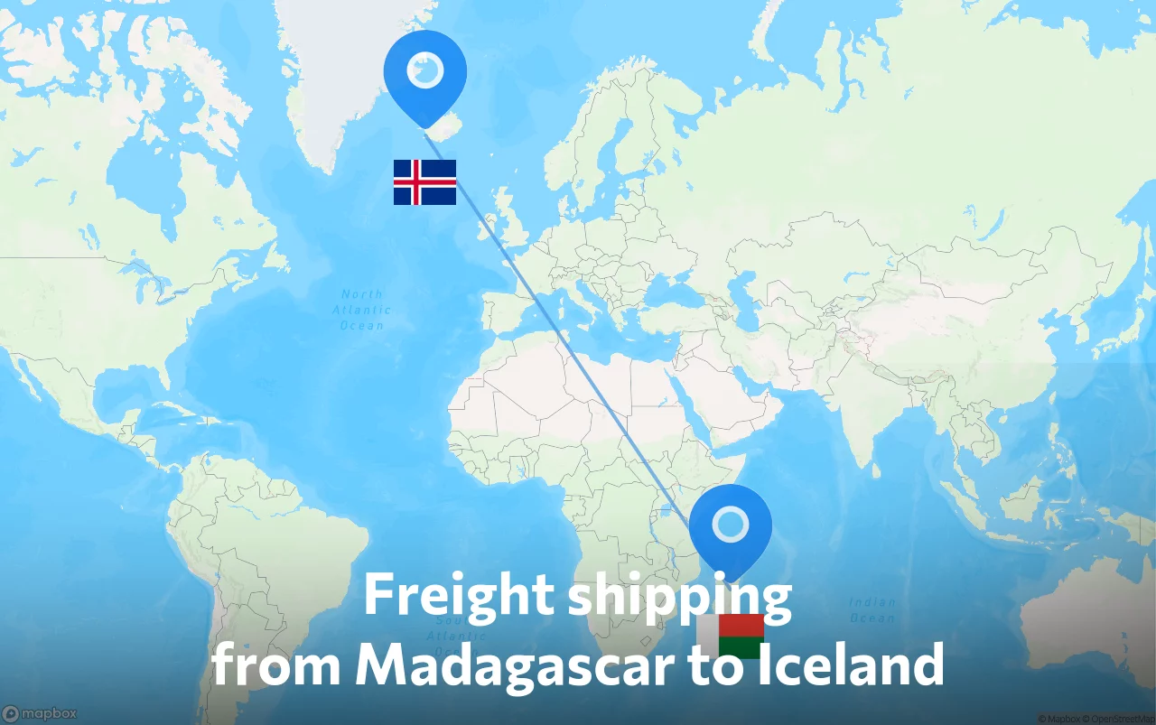 Shipping route from Madagascar to Iceland