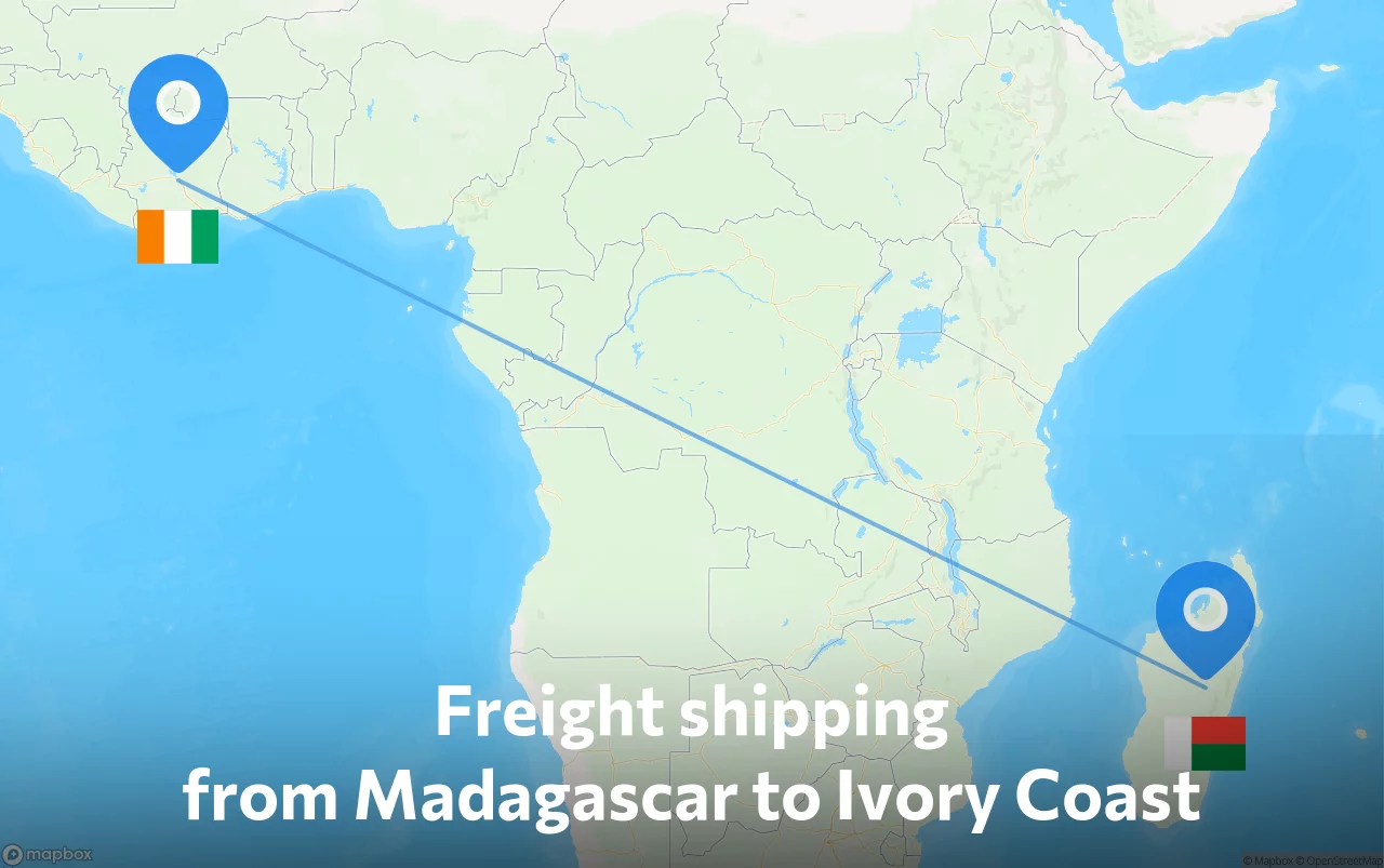 Shipping route from Madagascar to Ivory Coast